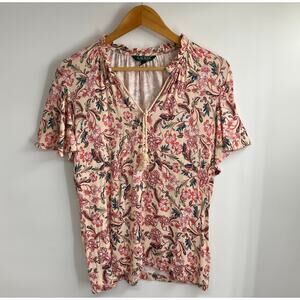 RALPH LAUREN Floral Top Ruffled Short Sleeves Medium Boho Chic Fairy Western